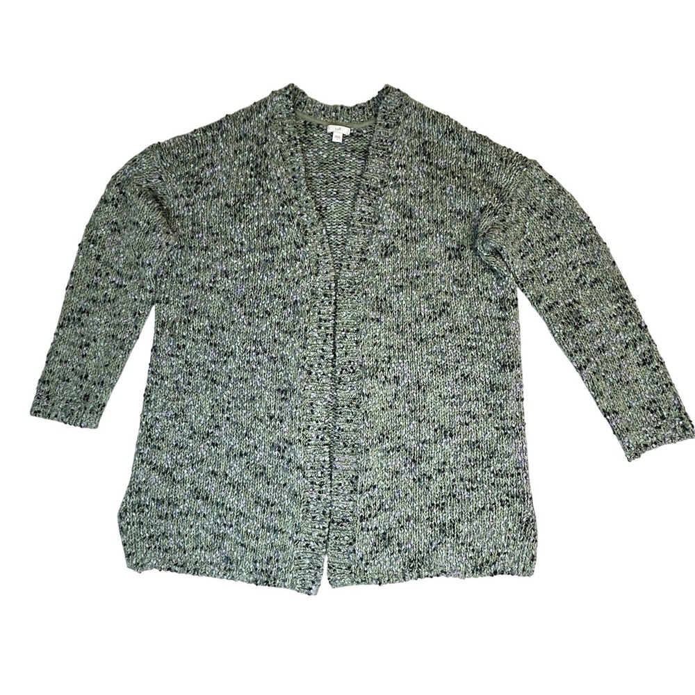 J. Jill‎ Knit Cardigan Green Marled Sweater Texture Utopia Open Front Size Large